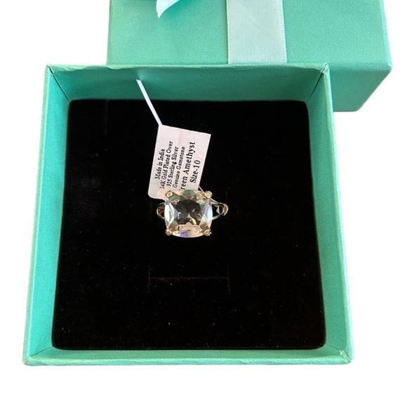 Jewelry - GORGEOUS! Large green amethyst 14K Gold-plated over 925 sterling silver NIB